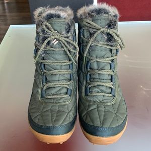 Columbia Minx Shorty III snow waterproof green teal booties with faux fur trim